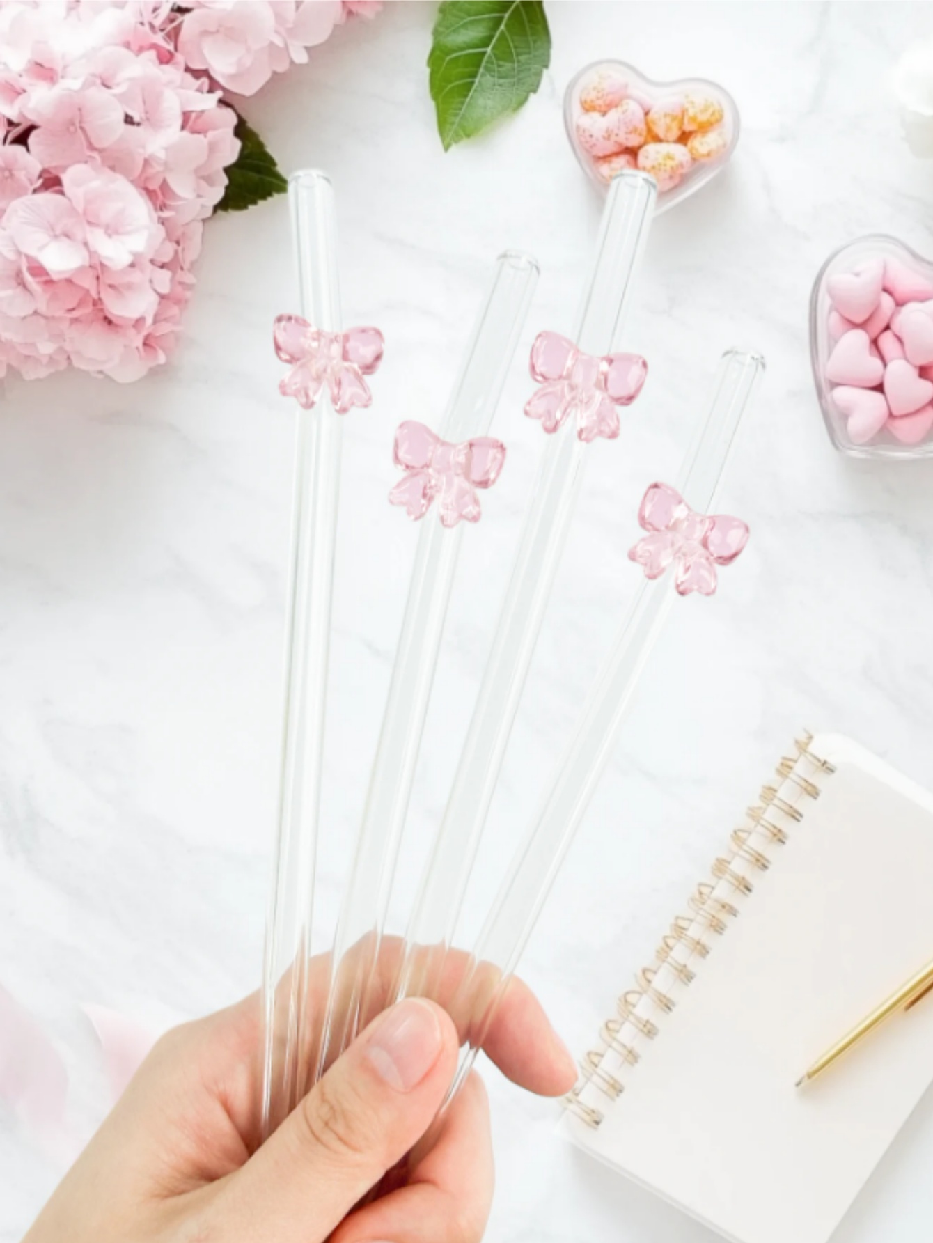 1/6PCS Cute Cartoon Pink Bowkn - огляд і ціна Reusable Straw