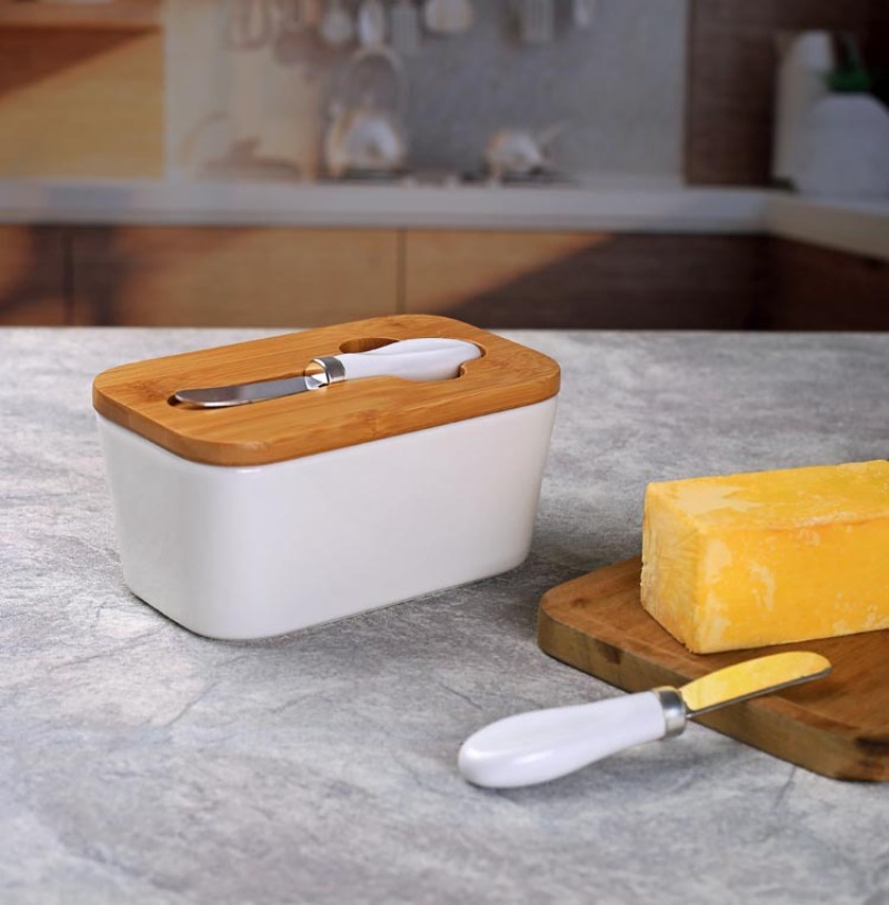 Simple Ceramic Butter Dish wit - огляд і ціна Bamboo Cutlery