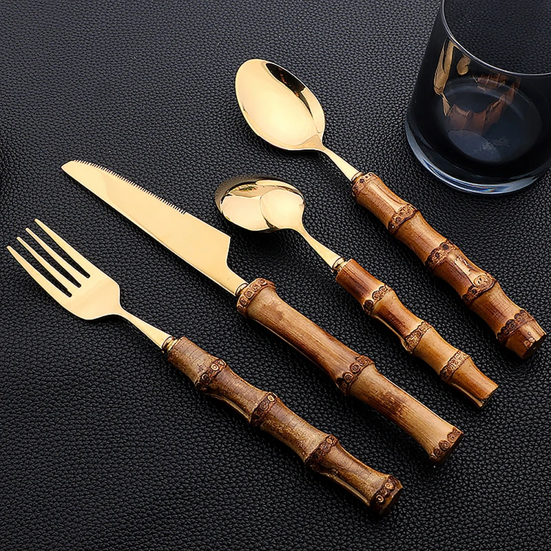 24Pcs Stainless Steel Flatware - огляд і ціна Bamboo Cutlery